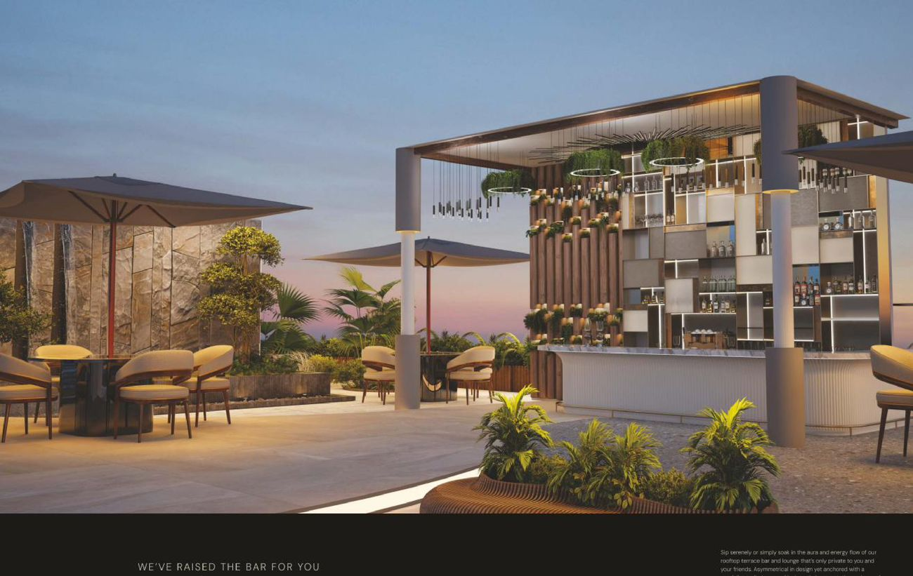 Rooftop terrace bar and lounge at sunset — The Twins Hyderabad
