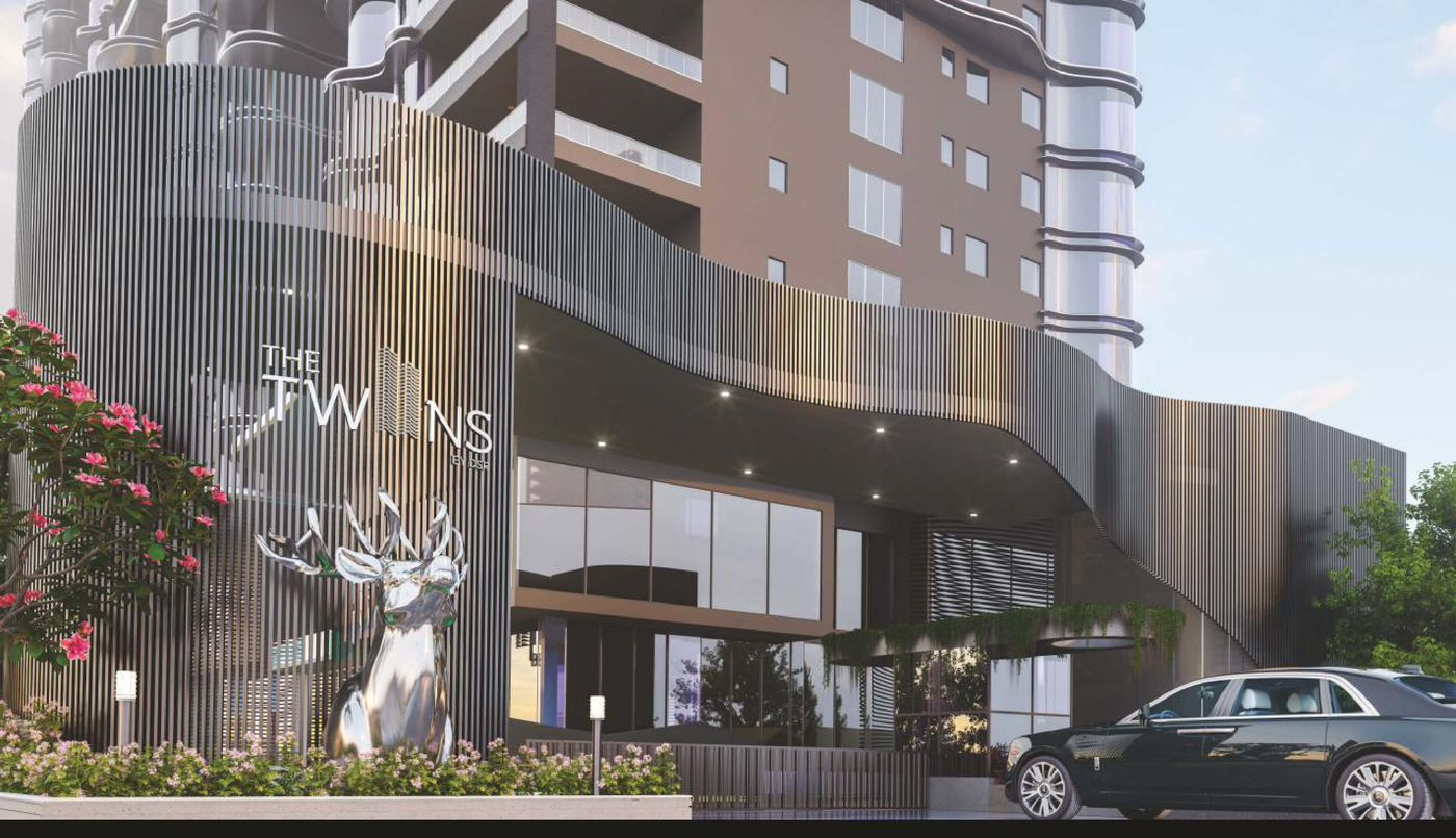 Grand arrival and porte-cochere at The Twins, premium gated community Hyderabad