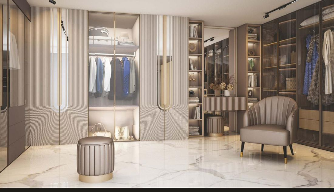 Boutique walk-in closet in a master suite at The Twins Hyderabad