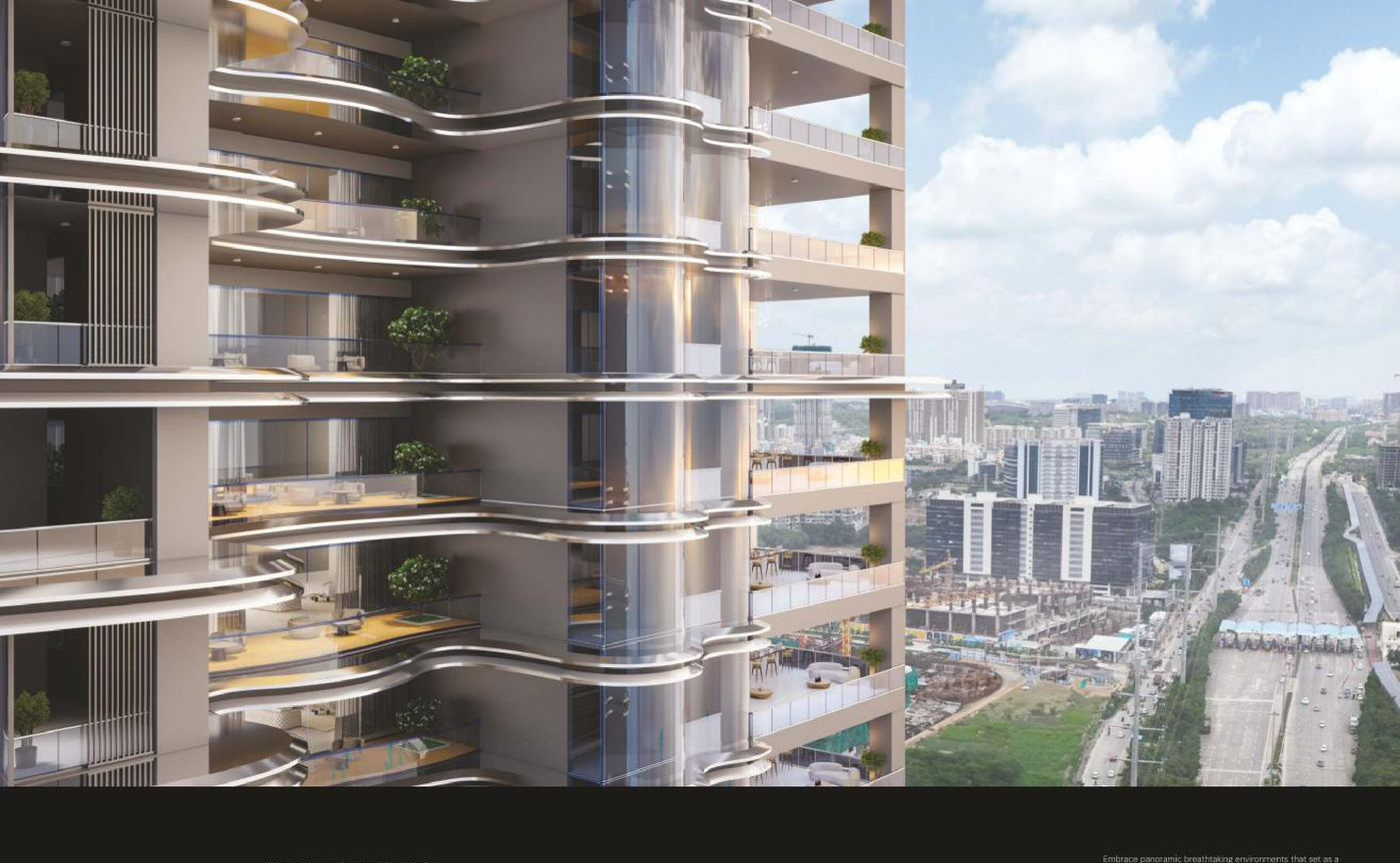 Panoramic city views from cascading balconies — ultra luxury apartments Hyderabad